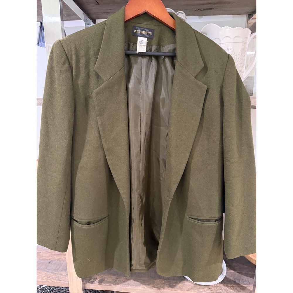 Requirements Womens Olive Green Blazer Jacket Size 10 Vintage Style Fully Lined